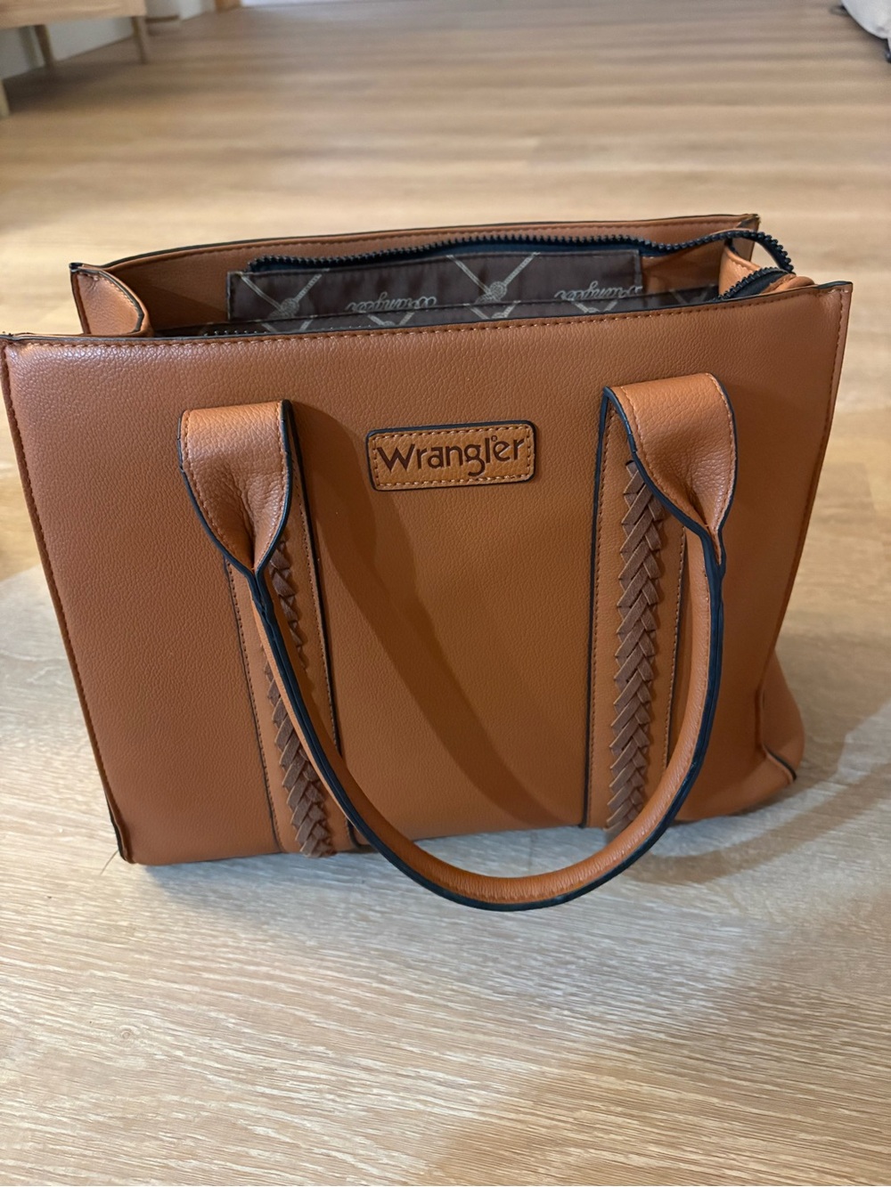 Wrangler Cognac Braided-Trim Tote